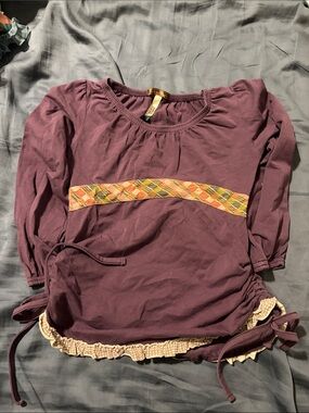 Matilda Jane Plum Long-Sleeve Top with Plaid Band and Cream Ruffle